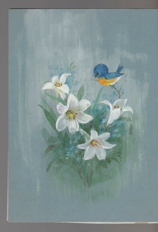 VERY SPECIAL Bluebird on Four White Daffodils 6x8.5 Greeting Card Art #E2973