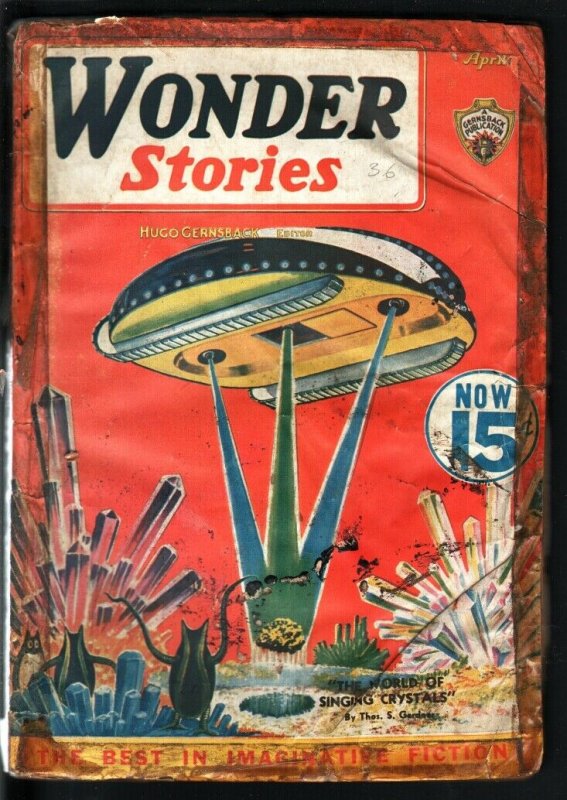 WONDER STORIES 1936 APR-FRANK R PAUL SPACESHIP COVER! FR