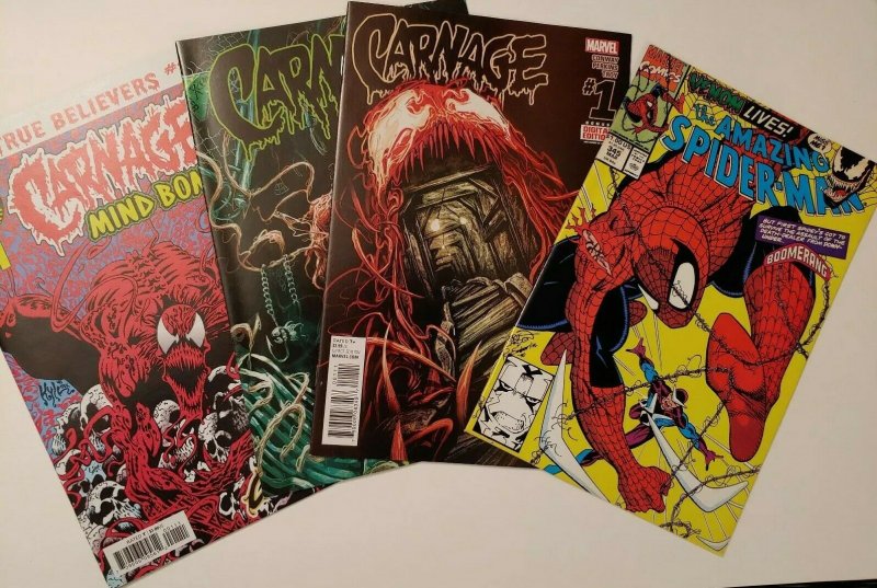 CARNAGE lot: Amazing Spiderman 345, Carnage Vol2 1 & 2, Mindbomb True Believers!