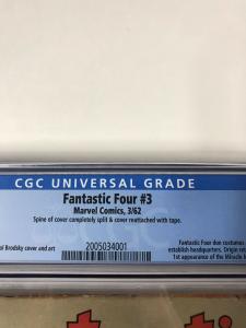 Fantastic Four 3 Cgc 1.5 Cr/ow Pages Marvel Silver Age