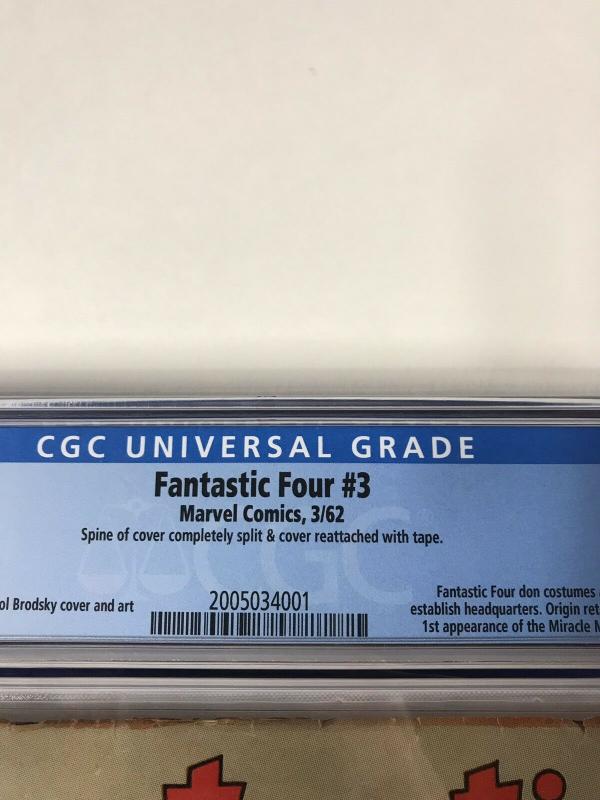 Fantastic Four 3 Cgc 1.5 Cr/ow Pages Marvel Silver Age