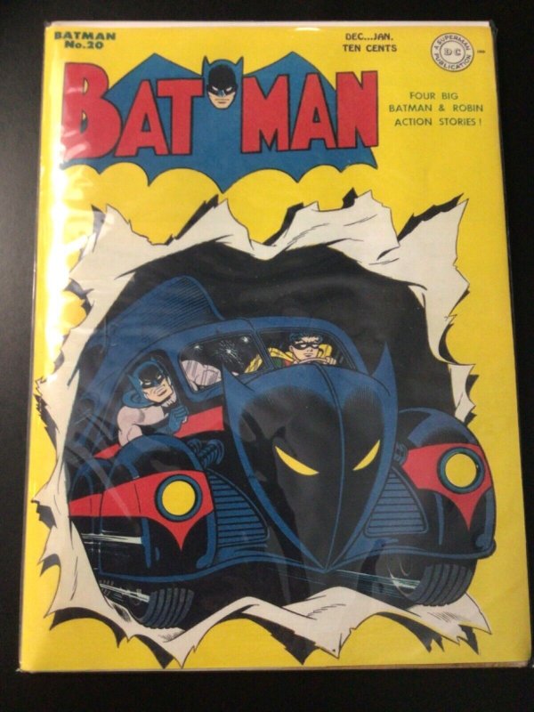 D.C. Comics, Batman #20, 1944, 1st Batmobile Cover, PR Read inside!