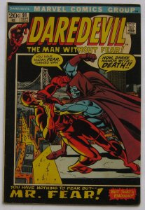 Daredevil #91 (Sep 1972, Marvel), FN (6.0), Black Widow app., Death of Mr. Fear