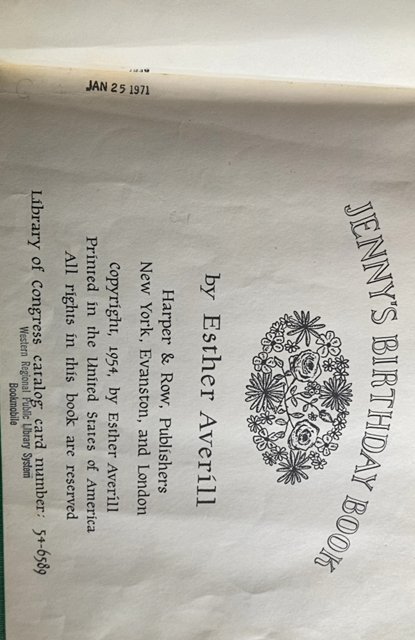 Jenny’s birthday party, AVERILL,1954,ex-library book
