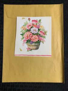 MOTHERS DAY Pink Flowers in Wood Barrel 5x6 Greeting Card Art #MD526