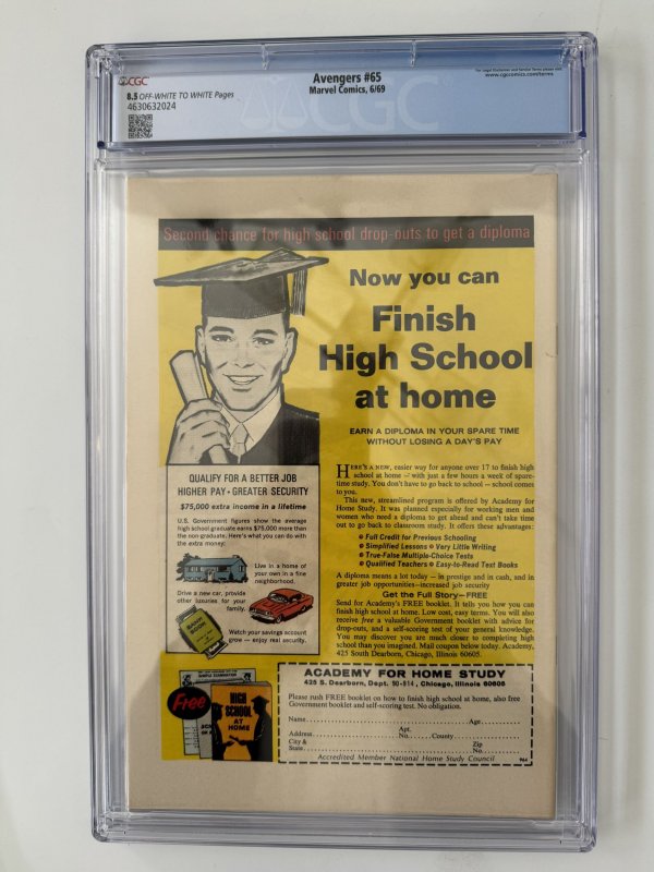 AVENGERS #65 CGC 8.5 MARVEL COMICS (1969)