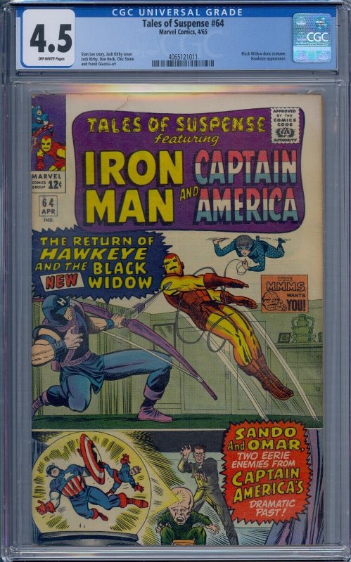 TALES OF SUSPENSE #64 CGC 4.5 IRON MAN CAPTAIN AMERICA NEW BLACK WIDOW HAWKEYE