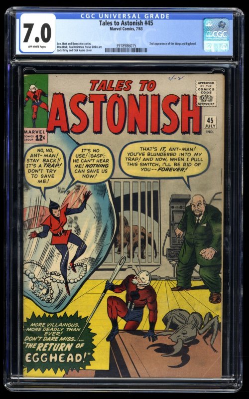 Tales To Astonish #45 CGC FN/VF 7.0 Off White 2nd Appearance Wasp!