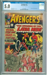 The Avengers #5 (1964) CGC 5.0! OWW Pages!