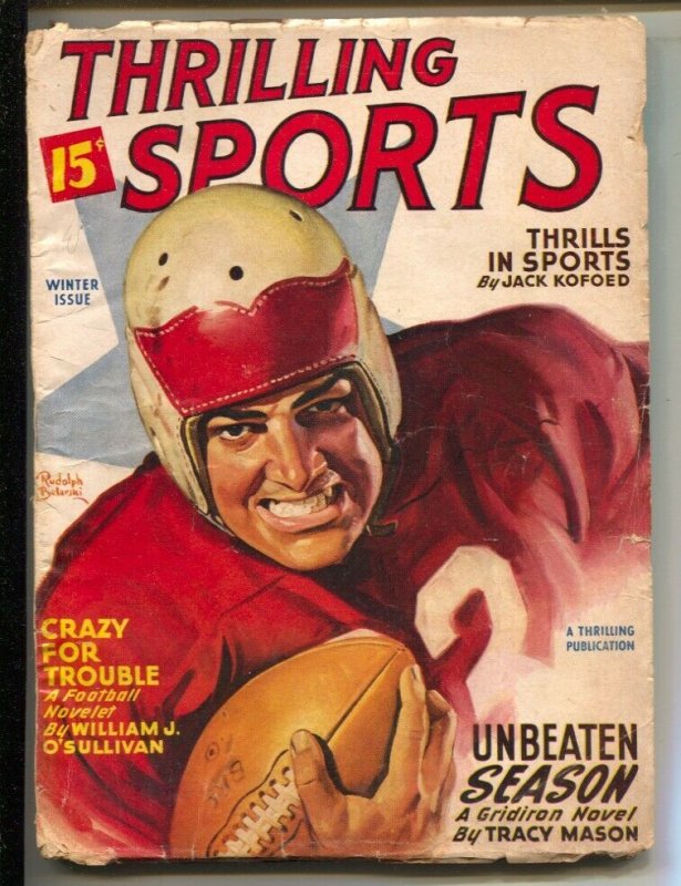 Thrilling Sports-Winter 1946-Rudolph Belarski football cover art-vintage helm...