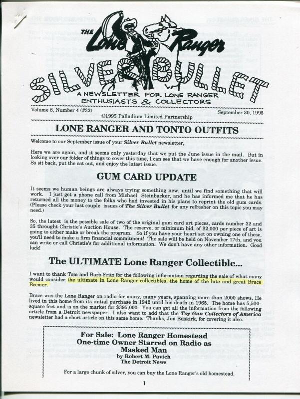 Lone Ranger Silver Bullet Newsletter #32 9/1995-Xerox format-limited printing-FN