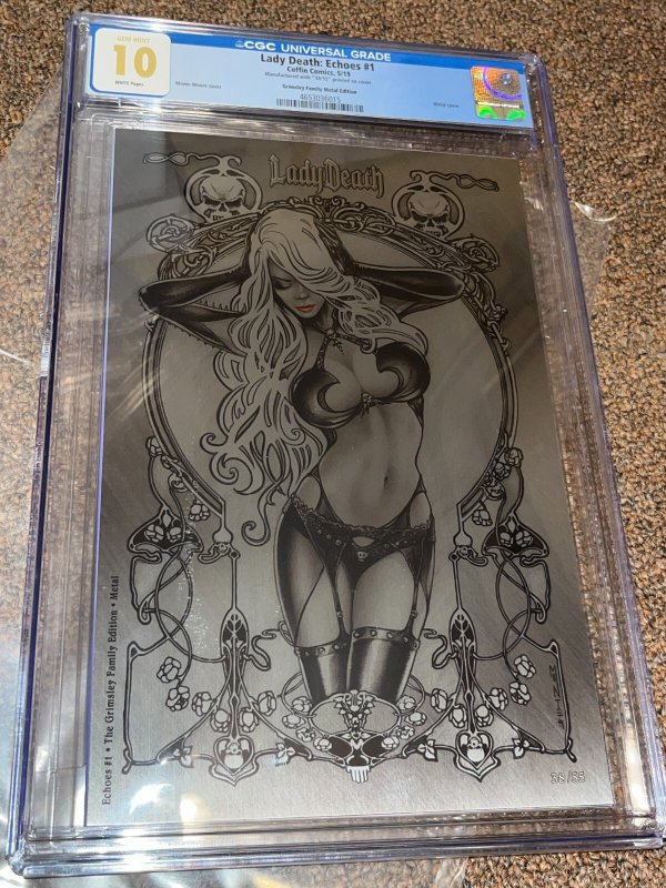 Lady Death Echoes 1, Grimsley Family Metal Variant, Ltd to 55, CGC 10, Top Pop!