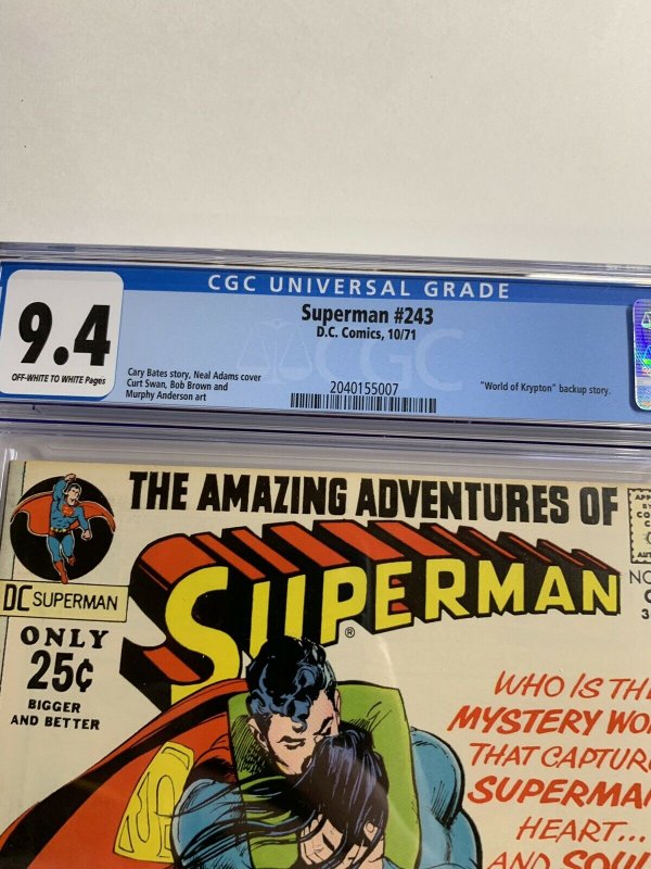 Superman 243 Cgc 9.4 Ow/w Pages Dc Bronze Age