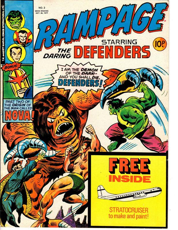 Rampage (Marvel UK Oct. 26 1977) #2 Defenders Nova Dr. Strange Hulk NO Plane!