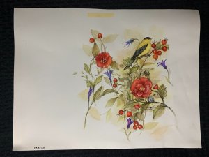 FRIENDSHIP Yellow Bird & Red Flowers w/ Pencils 16x12 Greeting Card Art #9030