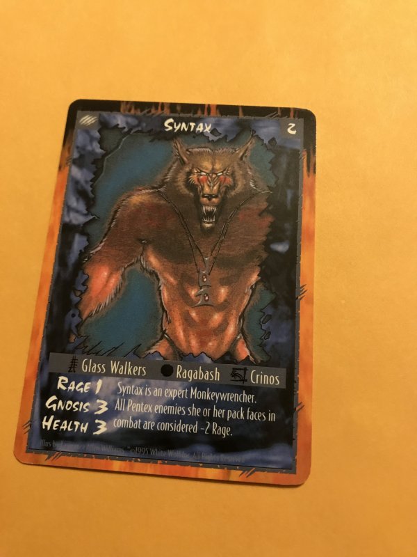 SYNTAX : RAGE Werewolf Unlimited Character Card; White Wolf TCG, Rare