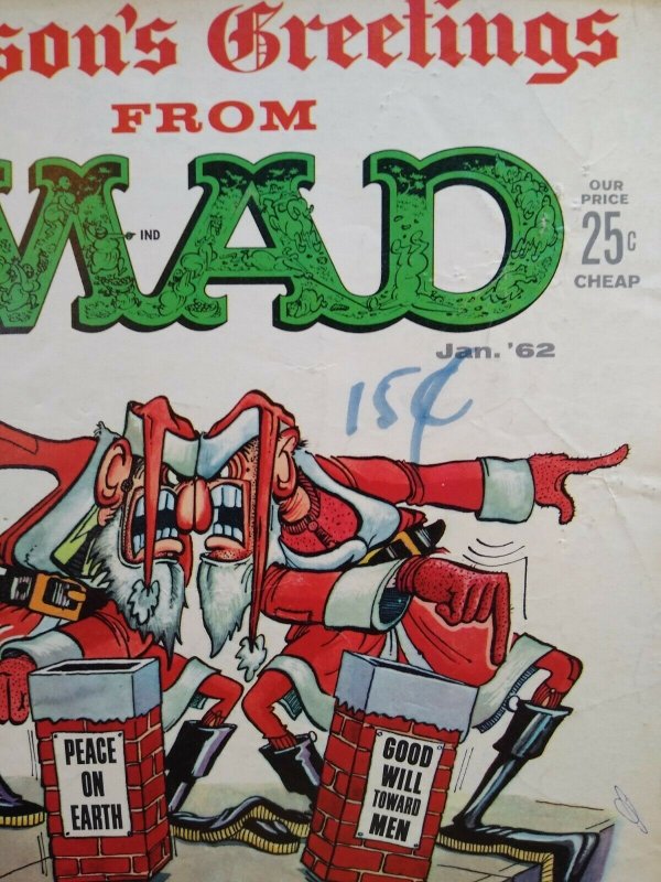 MAD Magazine Jan 1962 No 68 Seasons Greetings Santa Cover Comic Strip Characters