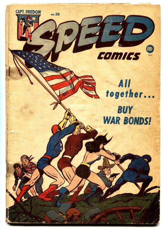 Speed #38 1945-Harvey-Captain Freedom IWO JIMA cover Golden Age