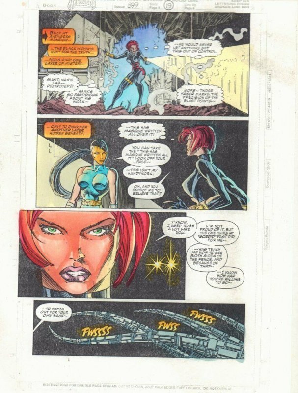Avengers #399 p.19 Color Guide Art - Black Widow and Masque - by John Kalisz