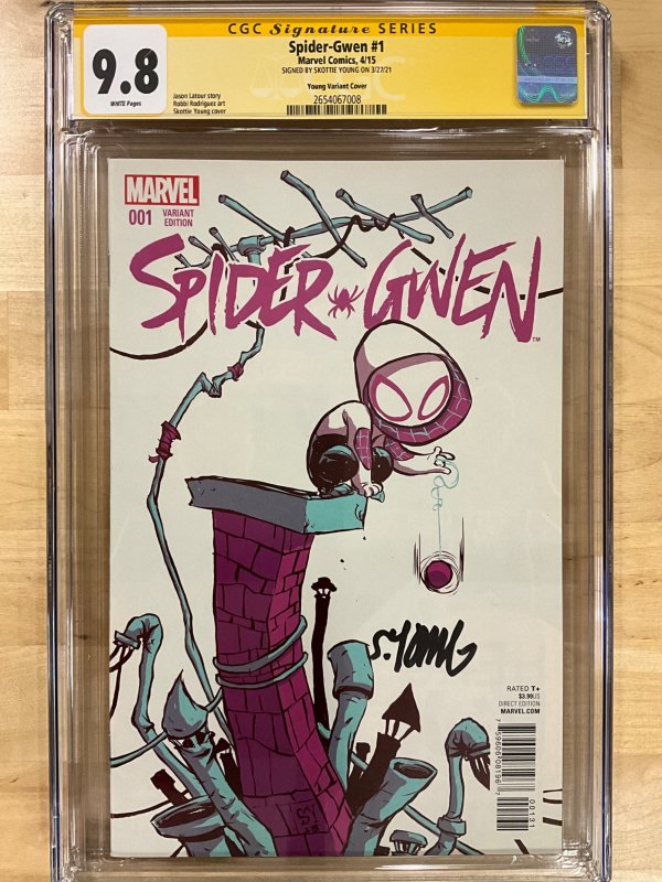 Spider-Gwen #1 Young Cover (2015) CGCSS 9.8 Signed by Skottie Young