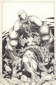 Venom Breaks Spider-Man's Back Pencil Art Commission - 2012 art by Jamie Biggs