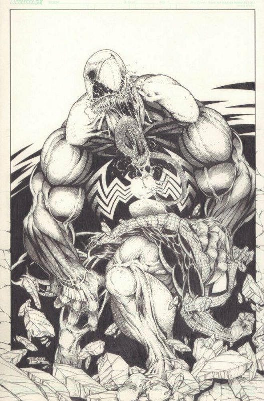 Venom Breaks Spider-Man's Back Pencil Art Commission - 2012 art by Jamie Biggs 