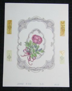 WEDDING ANNIVERSARY Pink Rose w/ Scrolling Border 6x8 Greeting Card Art #WA9117