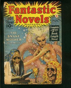 FANTASTIC NOVELS #3-NOV 1940-VIRGIL FINLAY ART-SNAKE MOTHER-MERRIT-PULP-  good G