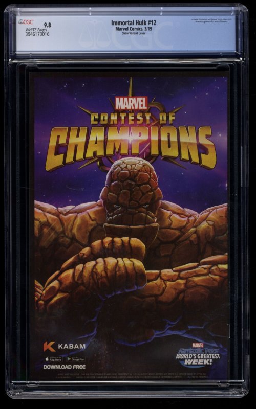 Immortal Hulk #12 CGC NM/M 9.8 White Pages Shaw Variant 1st One Below All!