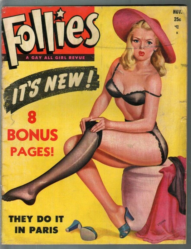 Follies #1 11/1950-stocking pin-up girl by Steffa Moran-girl fights-FR