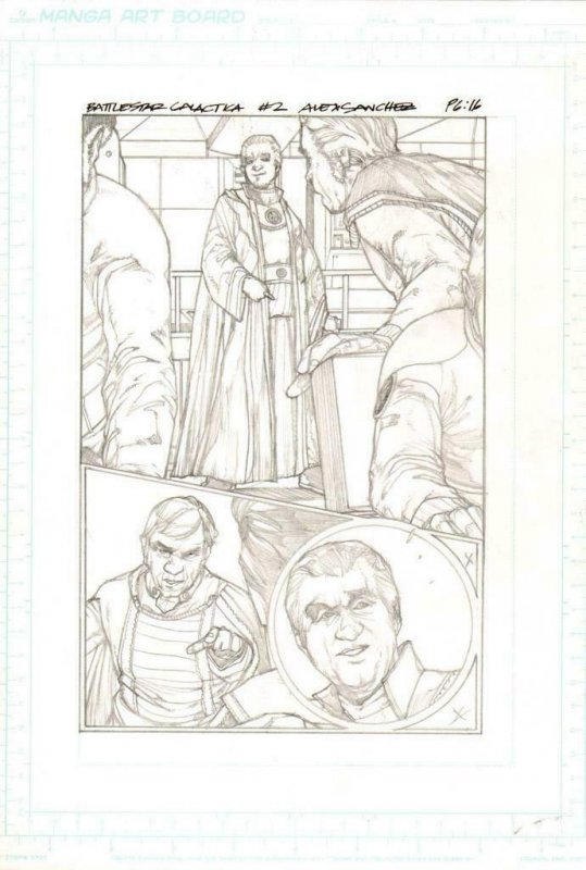 Battlestar Galactica #2 pg 16 Original Pencil art  ALEX SANCHEZ  Commander Adama