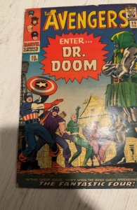 The Avengers #25 (1966)Enter Dr doom- heavy foxing/Browning top inch spine split