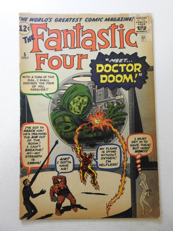 Fantastic Four (1962) #5 VG+ Condition 1st appearance of Doctor Doom! stain fc