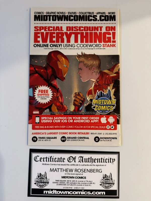 Civil War 2 # 1 VF+ Kingpin Signed Marvel Comic Book Variant Cover (2016)