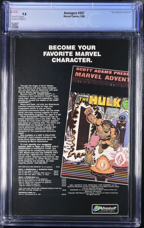 Avengers #267  1986 - Marvel -CGC 9.8 - Comic Book-4393770023
