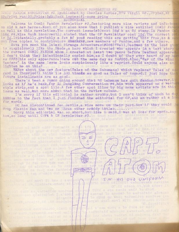 Comic Fandom News-Letter #2 1964-Charles Korbas-superhero illustartions-FN-