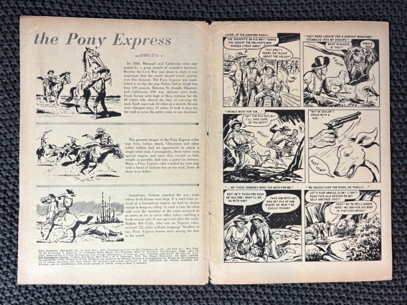 1954 ROY ROGERS' TRIGGER #14 Dell Comic COVER ONLY VG 4.0