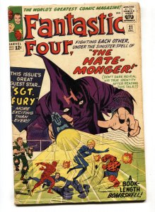 Fantastic Four #21 1963-Marvel-Hate-Monger & Sgt Fury appear-Jack Kirby art