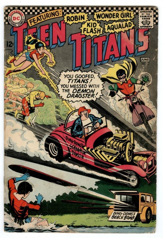 Teen Titans #3 1966 Robin Kid Flash Aqualad Wonder Girl Batmobile-Hotrod Racing  