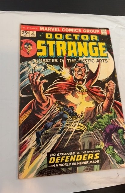 Doctor Strange #2 (1974) and defenders crossover foxxing/tanning mid grade