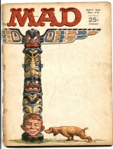 Mad Magazine #74 1962-ALFRED E. NEUMAN-Totem Pole cover FAIR 