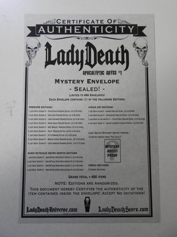 Lady Death Echoes #1 Matt Merhoff Premiere NM Condition! W/ COA!