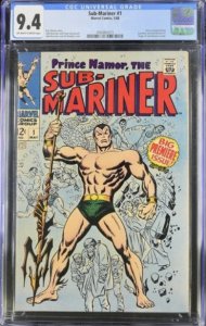 Sub-Mariner #1 (1968) CGC 9.4 Story continued from Iron Man and Su