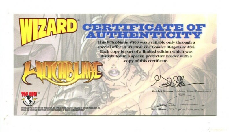 Witchblade #500 - Wizard Foil Special Edition with COA (9.0) 1998