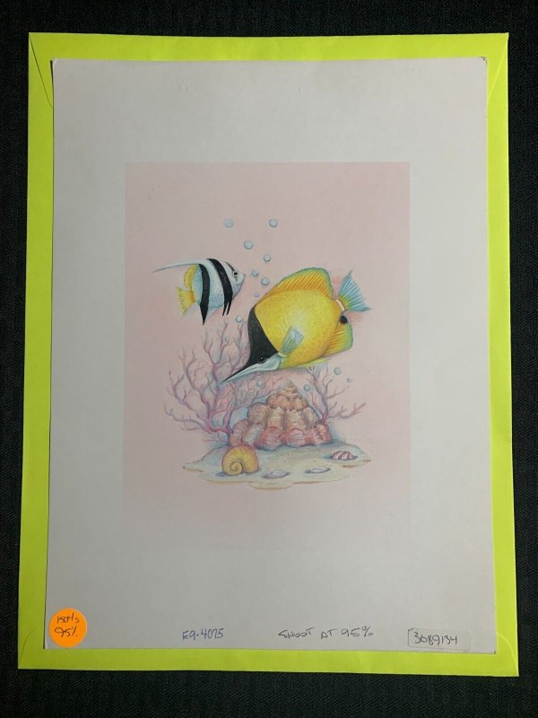 BIRTHDAY Beautiful Yellow & Striped Saltwater Fish 9x12 Greeting Card Art #4075