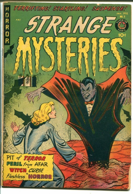 STRANGE MYSTERIES #3 1952-CITED IN SOTI-VAMPIRE-SPICY-PRE-CODE HORROR-vg/fn