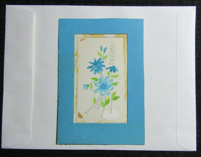 HAPPY FATHERS DAY Simple Blue & Purple Flowers 5.5x8 Greeting Card Art #FD703