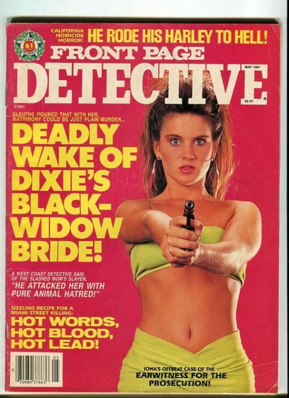 FRONT PAGE DETECTIVE-MAY/1991-BLACK WIDOW'S-HARLEY TO HELL-COIN-SHOP KILLER G/VG
