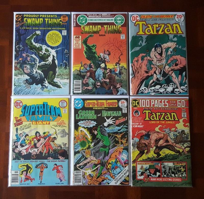 SIX 70s DC COMICS - SWAMP THING, TARZAN, TEEN TITANS, GREEN LANTERN, HAWKMAN