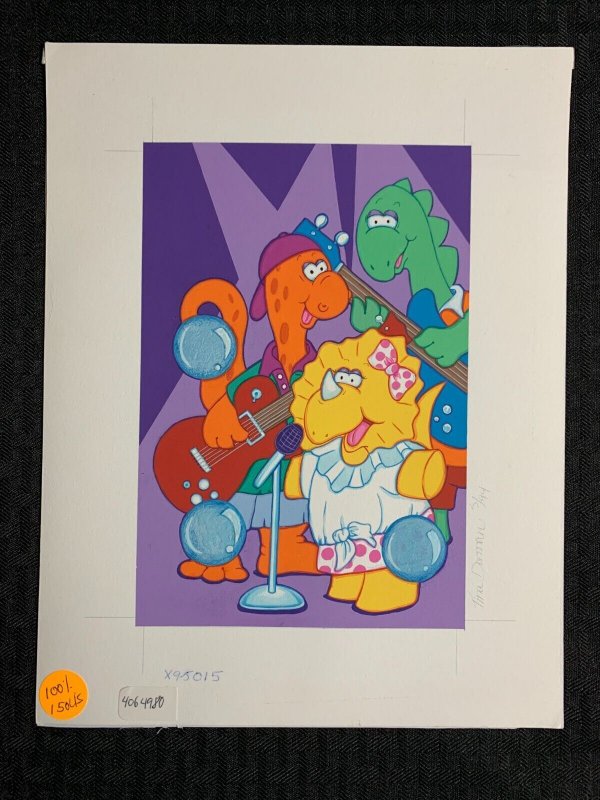 HAPPY BIRTHDAY STAR Cartoon Dinosaur Band 8x10.5 Greeting Card Art #5015